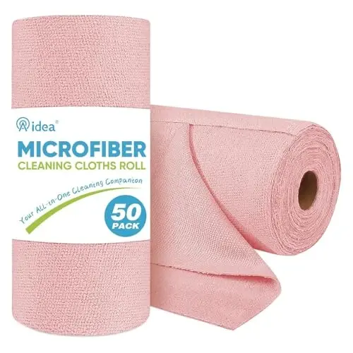AIDEA Microfiber Tozalash Mato Rulosi, 50 dona, Yirtiq qayta ishlatiladigan qog'oz sochiqlar pushti, tijorat do'kon matolari, avtomobillar uchun mikrofiber sochiqlar, uy, oshxona, garaj do'koni uchun tuklarsiz tozalash latta, 11,5