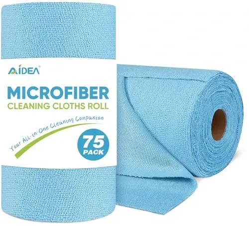 AIDEA Microfiber Tozalash Mato Rulosi, 75 dona, Qayta Ishlatiladigan Yirtiq Qog'oz Sochiqlar, Avtomobillar uchun Mikrofiber Sochiqlar, Yuviladigan Dükon Latta Moviy, Uy uchun tuklarsiz latta, Mexanik, Ustaxonalar, 11,5