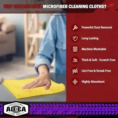 AIDEA Microfiber Tozalash Matosi, 10 dona, Avtomobillar uchun Microfiber Sochiqlar, Premium Universal Avto Matolari, Chang Tozalash Matolari, Singdiruvchi Sochiqlar SUVlar, Uy, Oshxona, Oyna uchun, 12