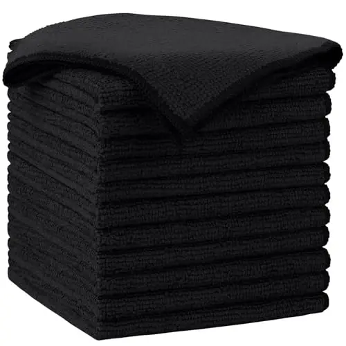 AIDEA Microfiber Tozalash Matosi - 12 dona, Mashinalar uchun yumshoq Microfiber sochiqlar, singdiruvchi tozalash latta, tuk qoldirmaydigan chiziqsiz yuvish matolari uy, oshxona, deraza uchun (12 dyuym x 12 dyuym), qora 