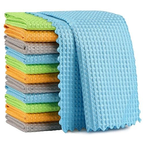 AIDEA Microfiber Glass Cleaning Cloth 12PK, Lint Free Cloth Polishing Cleaning Rags, Stainless Steel Wipes, Kitchen Dishcloths, Microfiber Towels for Car Detailing, Window, Home, 11×11