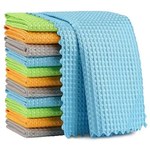 AIDEA Microfiber Glass Cleaning Cloth 12PK, Lint Free Cloth Polishing Cleaning Rags, Stainless Steel Wipes, Kitchen Dishcloths, Microfiber Towels for Car Detailing, Window, Home, 11×11