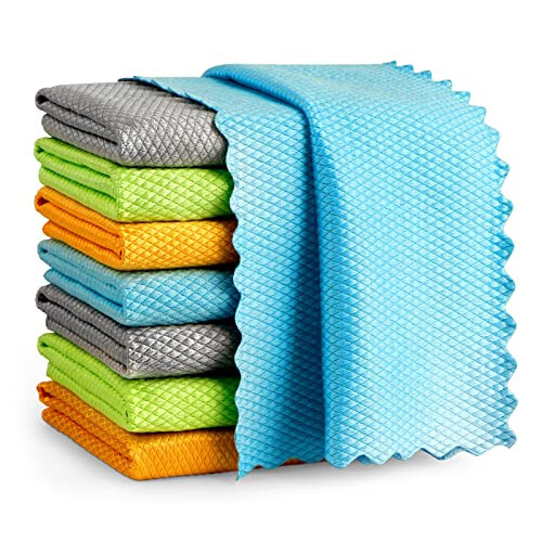 AIDEA Microfiber Glass Cleaning Cloths, 8PK, Premium Microfiber Glass and Window Cleaner, Lint Free Quickly Clean Windows, Glasses, Windshields, Mirrors, Stainless Steel, 12