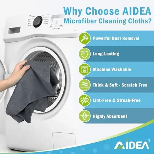 AIDEA Microfiber Cleaning Cloth 100PK, Soft Microfiber Towels for Cars, Absorbent Cleaning Rags, Lint-Free Streak-Free Wash Cloths for House, Kitchen, Window(12inx12in), Grey - 3