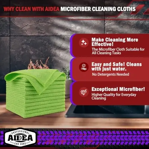 AIDEA Microfiber Cleaning Cloth, 10PK, Microfiber Towels for Cars, Premium All Purpose Car Cloths, Dusting Cloth Cleaning Rags, Absorbent Towels for SUVs, House, Kitchen, Window, 12