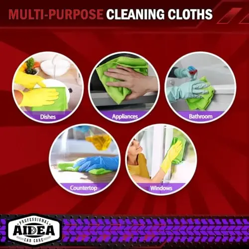 AIDEA Microfiber Cleaning Cloth, 10PK, Microfiber Towels for Cars, Premium All Purpose Car Cloths, Dusting Cloth Cleaning Rags, Absorbent Towels for SUVs, House, Kitchen, Window, 12