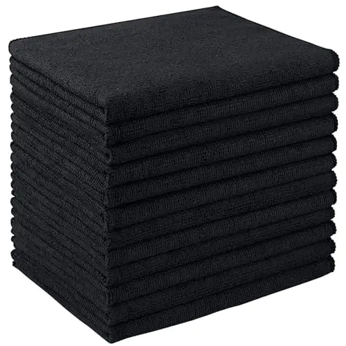 AIDEA Microfiber Cleaning Cloth 12 Pack, Microfiber Towels for Cars, Soft & Absorbent Cleaning Rags, Premium Lint Free Shop Towels for House, Kitchen, Car, 12inx16in, Black - 1