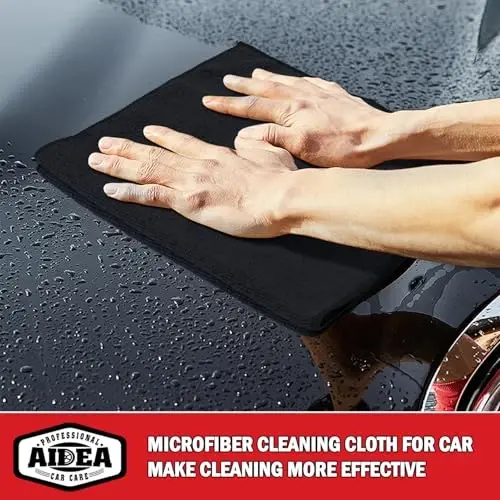 AIDEA Microfiber Cleaning Cloth 12 Pack, Microfiber Towels for Cars, Soft & Absorbent Cleaning Rags, Premium Lint Free Shop Towels for House, Kitchen, Car, 12inx16in, Black - 2