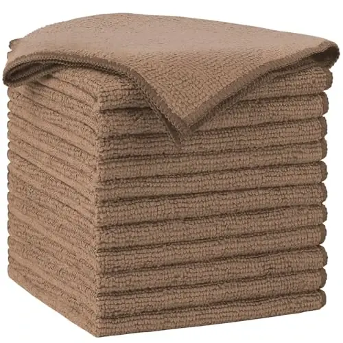 AIDEA Microfiber Cleaning Cloth-12PK, Soft Microfiber Towels for Cars, Absorbent Cleaning Rags, Lint-Free Streak-Free Wash Cloths for House, Kitchen, Window(12in.x12in), Brown - AIDEA