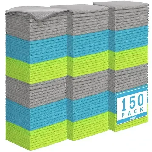 AIDEA Microfiber Cleaning Cloth-150PK, Soft Microfiber Towels for Cars, Absorbent Cleaning Rags, Lint-Free Streak-Free Wash Cloths for House, Kitchen, Window(12in.x12in) 