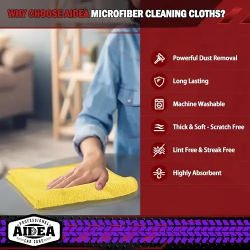 AIDEA Microfiber Cleaning Cloth, 20PK, Microfiber Towels for Cars, Premium All Purpose Car Cloths, Dusting Cloth Cleaning Rags, Absorbent Towels for SUVs, House, Kitchen, Window, 12