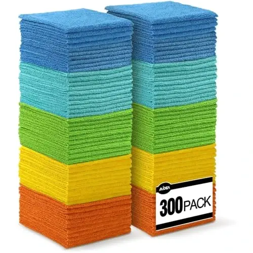 AIDEA Microfiber Cleaning Cloth, 300PK, Soft Absorbent Rags, Microfiber Towels for Cars, Kitchen Towels, Dusting Cloth for Home, Window, Cleaning Supplies, 12