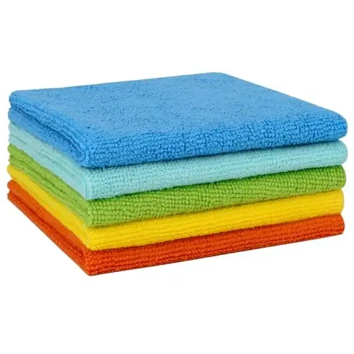 AIDEA Microfiber Cleaning Cloth, 5PK, Soft Absorbent Rags, Microfiber Towels for Cars, Kitchen Towels, Dusting Cloth for Home, Window, Cleaning Supplies, 12