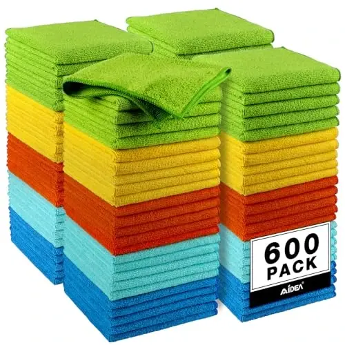 AIDEA Microfiber Cleaning Cloth, 600PK, Microfiber Towels for Cars, Shop Towels Cleaning Rags, Premium Wash Cloths, Absorbent Towel for SUVs, House, Kitchen, Commercial, Cleaning Supplies 12×12