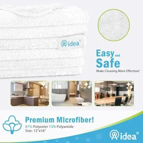 AIDEA Microfiber Cleaning Cloth-8PK, Soft Microfiber Towels for Cars, Absorbent Cleaning Rags, Lint-Free Streak-Free Wash Cloths for House, Kitchen, Window(12in.x16in), White - 2