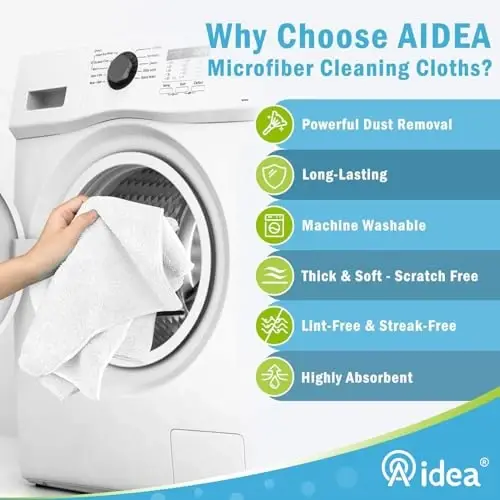 AIDEA Microfiber Cleaning Cloth-8PK, Soft Microfiber Towels for Cars, Absorbent Cleaning Rags, Lint-Free Streak-Free Wash Cloths for House, Kitchen, Window(12in.x16in), White - 3