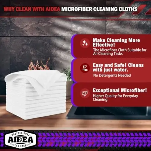 AIDEA Microfiber Cleaning Cloth White 150PK, Microfiber Towels for Cars, Premium Car Cloth, Dusting Cloths Lint Free Cleaning Rags for SUVs, House, Kitchen, Window, Workshops,12×12