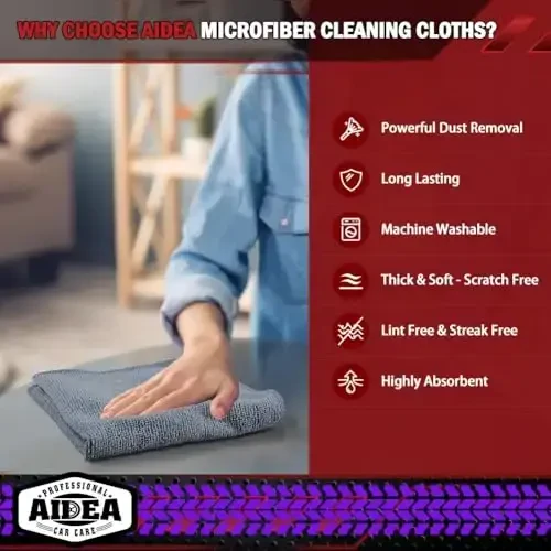 AIDEA Microfiber Cleaning Cloth Grey 150PK, Microfiber Towels for Cars, Premium Car Cloths, Dusting Cloth Lint Free Cleaning Rags for SUVs, House, Kitchen, Window, Workshops,12×12