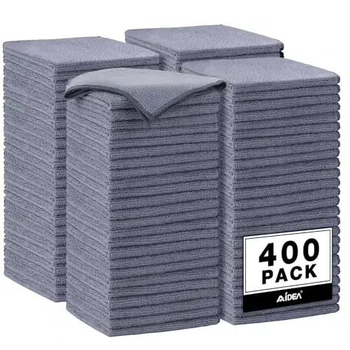 AIDEA Microfiber Cleaning Cloth Grey, 400PK, Microfiber Towels 12×12