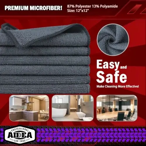 AIDEA Microfiber Cleaning Cloth Grey, 400PK, Microfiber Towels 12×12
