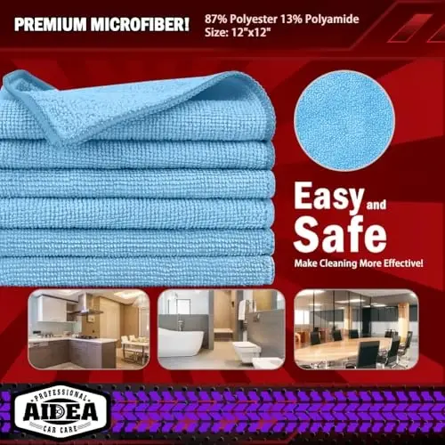 AIDEA Microfiber Cleaning Cloth Blue 20PK, Microfiber Towels for Cars, Premium Car Cloths, Dusting Cloth Lint Free Cleaning Rags for SUVs, House, Kitchen, Window, Workshops,12×12