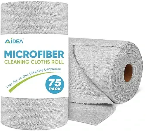 AIDEA Microfiber Cleaning Cloth Roll, Grey 75PK, Reusable Paper Towels Tear Away Cloth, Microfiber Towels for Cars, Wash Cloths, Lint Free Rags for House, Kitchen,Window,Cleaning Supplies 11.5