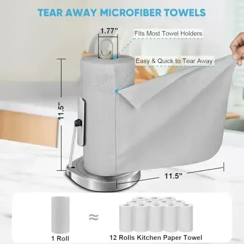 AIDEA Microfiber Cleaning Cloth Roll, Grey 75PK, Reusable Paper Towels Tear Away Cloth, Microfiber Towels for Cars, Wash Cloths, Lint Free Rags for House, Kitchen,Window,Cleaning Supplies 11.5