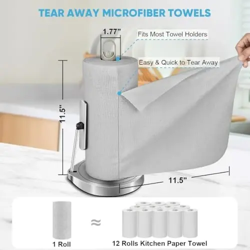 AIDEA Microfiber Cleaning Cloth Roll, Grey 75PK, Reusable Paper Towels Tear Away Cloth, Microfiber Towels for Cars, Wash Cloths, Lint Free Rags for House, Kitchen,Window,Cleaning Supplies 11.5