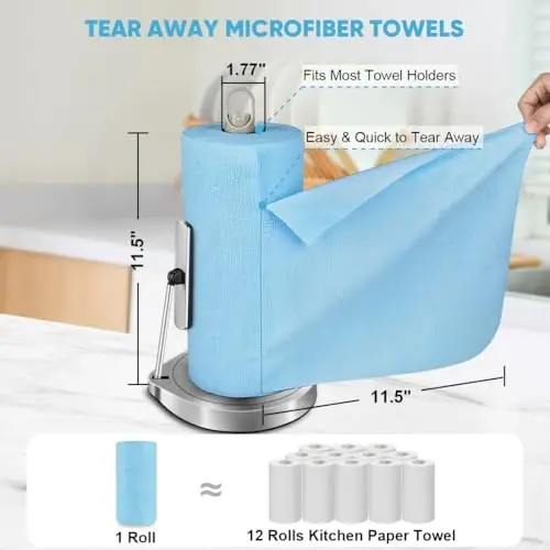 AIDEA Microfiber Cleaning Cloth Roll, 75PK, Reusable Tear Away Paper Towels, Microfiber Towels for Cars, Washable Shop Rags Blue, Lint Free Rags for House, Mechanic, Workshops, 11.5