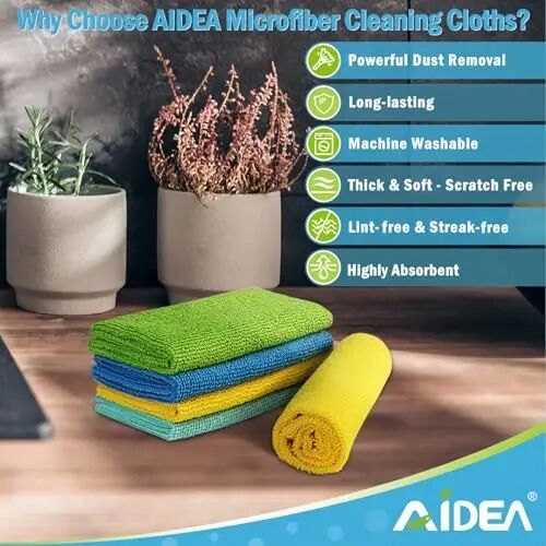 AIDEA Mikrofiber Temizlik Bezleri - 100'lü Paket, Yumuşak Emici Bezler Temizlik İçin, Tüysüz Havlular Temizliği, Mutfak Havluları, Ev, Araba, Pencere İçin Mikrofiber Toz Bezi, Temizlik Malzemeleri - 12 inç x 12 inç - 2