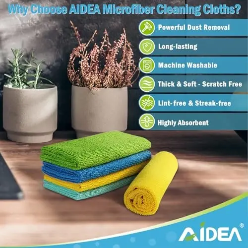 AIDEA Microfiber Cleaning Cloth, 8PK, All Purpose Microfiber Towels, Absorbent Cleaning Rags Kitchen Towels, Lint Free Dusting Cloth for House, Kitchen, Car, Window, 12