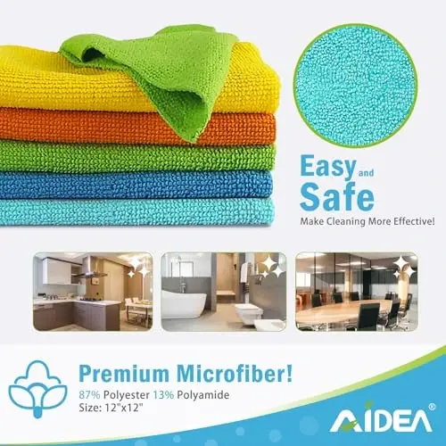 AIDEA Microfiber Cleaning Cloth, 8PK, All Purpose Microfiber Towels, Absorbent Cleaning Rags Kitchen Towels, Lint Free Dusting Cloth for House, Kitchen, Car, Window, 12