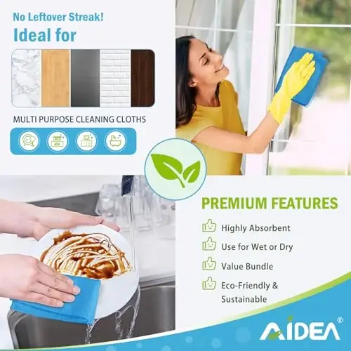 AIDEA Mikrofiber Tozalash Latasi Ko'k-50 dona, Yumshoq va Shimgichli Ustaxona Latasi, Avtomobillar uchun Mikrofiber Sochiqlar, Oshxona Sochiqlari, Uy, Deraza va Tozalash vositalari uchun Chang Latasi, 12