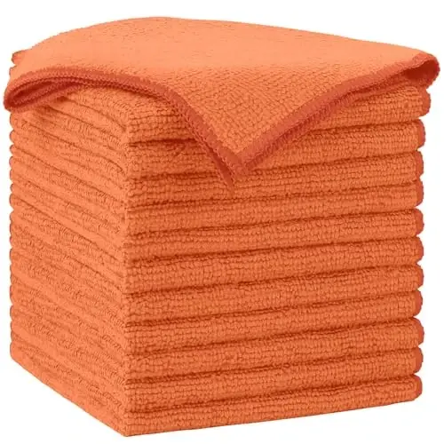AIDEA Mikrofiber Tozalash Mato - 12 dona, Avtomobillar uchun yumshoq mikrofiber sochiqlar, Yutuvchi tozalash latta, Uy, oshxona, deraza uchun tuk qoldirmaydigan chiziqsiz yuvish matolari (12 dyuym x 12 dyuym), to'q sariq 
