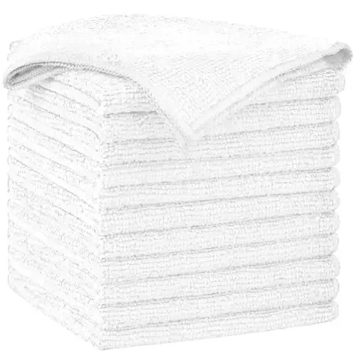 AIDEA Mikrofiber Tozalash Mato-12PK, Mashinalar uchun yumshoq mikrofiber sochiqlar, changni yutuvchi tozalash latta, uy, oshxona, deraza uchun tuk qoldirmaydigan chiziqsiz yuvish matolari (12 dyuym x 12 dyuym), oq - AIDEA