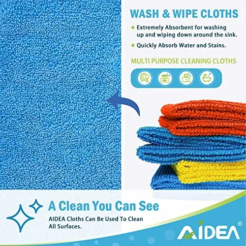 AIDEA Mikrofiber Tozalash Matolari 8 Dona, Changni Tozalash Sochig'i, Barcha Maqsadlar Uchun Yumshoq Chang Yutuvchi, Tuksiz Latta, Uy, Oshxona, Avtomobil, Derazalar Uchun Chiziqsiz Sochiq, 12