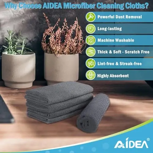 AIDEA mikrofiber tozalash matosi kulrang-200 dona, yumshoq shimuvchi latta, avtomobillar uchun mikrofiber sochiqlar, oshxona sochiqlari, uy, oyna uchun chang artadigan mato, tozalash vositalari, 12