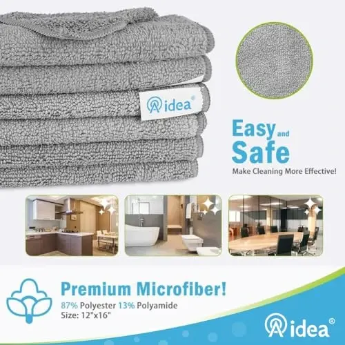 AIDEA Mikrofiber Tozalash Matosi Kulrang-8 Dona, Yumshoq Chang Yutuvchi Mikrofiber Sochiqlar, Avtomobillar, Uy, Oshxona, Deraza Uchun Paxta Tozalash Matosi (12 dyuymx16 dyuym)-8 Dona. - 2