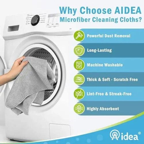 AIDEA Mikrofiber Tozalash Matosi Kulrang-8 Dona, Yumshoq Chang Yutuvchi Mikrofiber Sochiqlar, Avtomobillar, Uy, Oshxona, Deraza Uchun Paxta Tozalash Matosi (12 dyuymx16 dyuym)-8 Dona. - 3