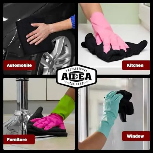 AIDEA Микрофибра Чистящая Салфетка Черный 20ШТ, Микрофибровые Полотенца для Автомобилей, Премиум Автомобильная Ткань, Тряпка для Удаления Пыли Без Ворса для Внедорожников, Дома, Кухни, Окон, Мастерских, 30×30 см - 5