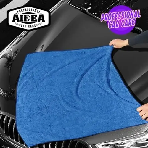 AIDEA Микрофибровые полотенца для автомобилей - 4 шт., большое профессиональное полотенце для сушки авто, не царапающее и впитывающее, для легковых автомобилей, внедорожников, домов на колесах, грузовиков и лодок, 24x31 дюйм, синее - 5