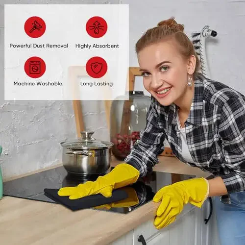 AIDEA Микрофибровые салфетки для уборки, 12 шт., 12x16 дюймов, микрофибровое полотенце для автомобилей, мягкие и впитывающие микрофибровые полотенца, безворсовая салфетка для уборки, премиум-салфетка для дома, кухни, автомобиля, магазина. - 4