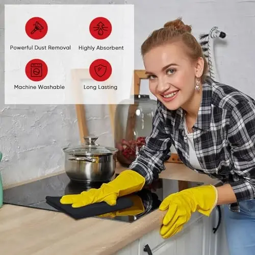 AIDEA Микрофибровые салфетки для уборки, 12 шт., 12x16 дюймов, микрофибровое полотенце для автомобилей, мягкие и впитывающие микрофибровые полотенца, безворсовая салфетка для уборки, премиум-салфетка для дома, кухни, автомобиля, магазина. - 4