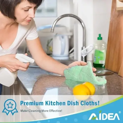 AIDEA Kitchen Towels, 12 Pack Absorbent Coral Fleece Dish Towels, No Odor Reusable Dish Cloths, Microfiber Cleaning Cloths, Fast Drying Dishcloths, 6.3