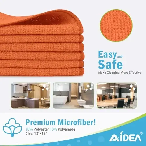 AIDEA Orange Microfiber Cleaning Cloth-12PK, Cleaning Rags 12