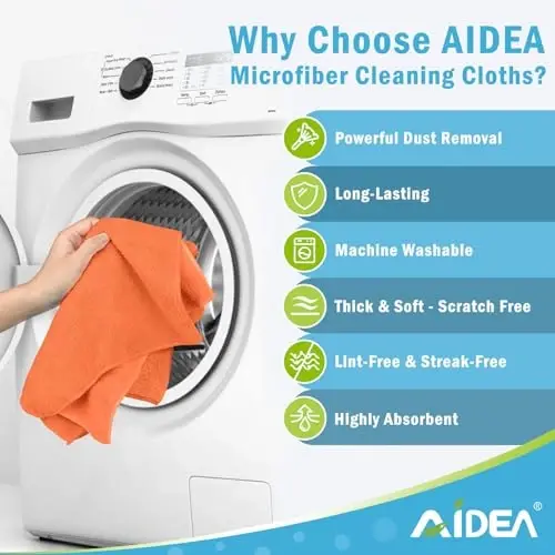 AIDEA Orange Microfiber Cleaning Cloth-12PK, Cleaning Rags 12