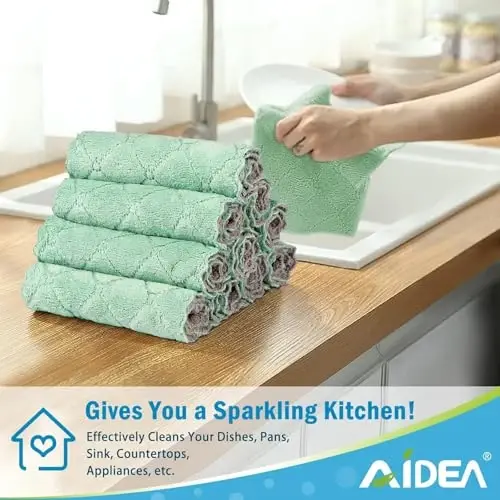 AIDEA Oshxona Sochiqlari, 12 Dona Chang Yutuvchi Marjonli Matoli Oshxona Sochiqlari, Xidsiz Qayta Ishlatiladigan Idish Latta, Mikrofiber Tozalash Mato, Tez Quritadigan Idish Mato, 6.3