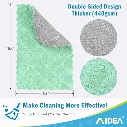 AIDEA Oshxona Sochiqlari, 12 Dona Chang Yutuvchi Marjonli Matoli Oshxona Sochiqlari, Xidsiz Qayta Ishlatiladigan Idish Latta, Mikrofiber Tozalash Mato, Tez Quritadigan Idish Mato, 6.3