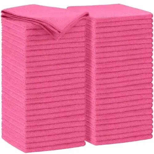 AIDEA Pink Microfiber Cleaning Cloth-50PK, Absorbent Cleaning Rags 12