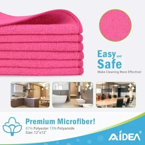 AIDEA Pink Microfiber Cleaning Cloth-50PK, Absorbent Cleaning Rags 12